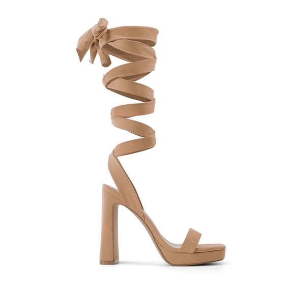 DREAM PAIRS size 7.5 Chunky High Heel Strappy Platform Sandals nude suede NWOB - Picture 3 of 12